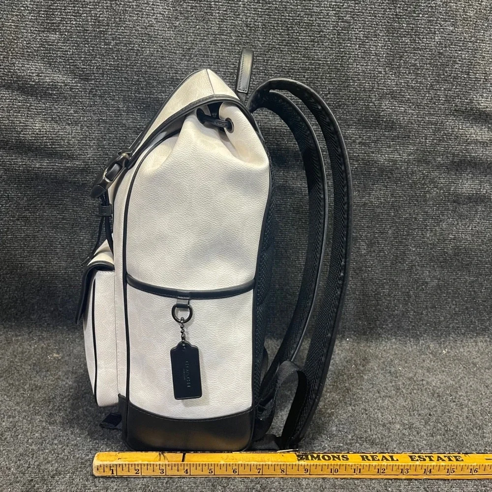 Coach CU201 Chalk/White & Black Leather Signature Canvas League Flap Backpack
